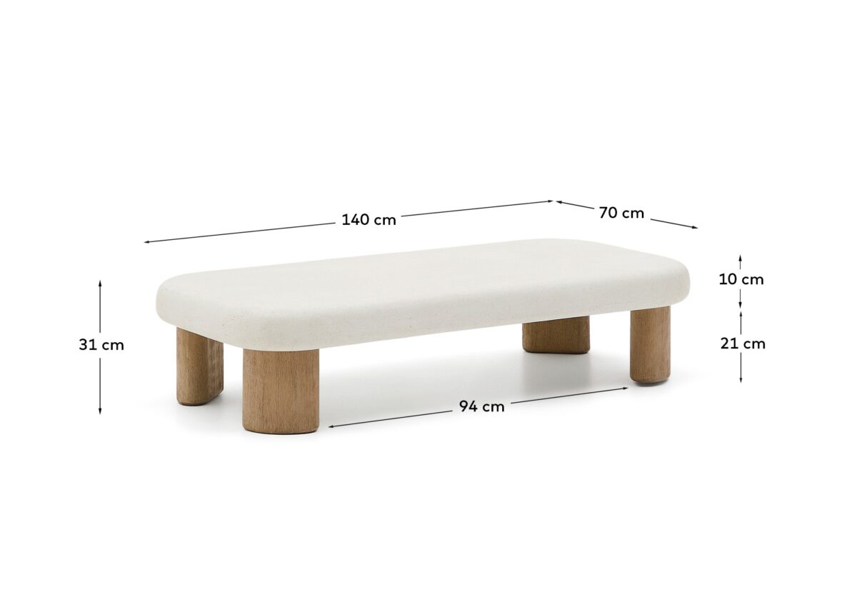 Kave Home Labra salontafel van cement en acaciahout 140 x 70 cm FSC 100% - Afbeelding 8