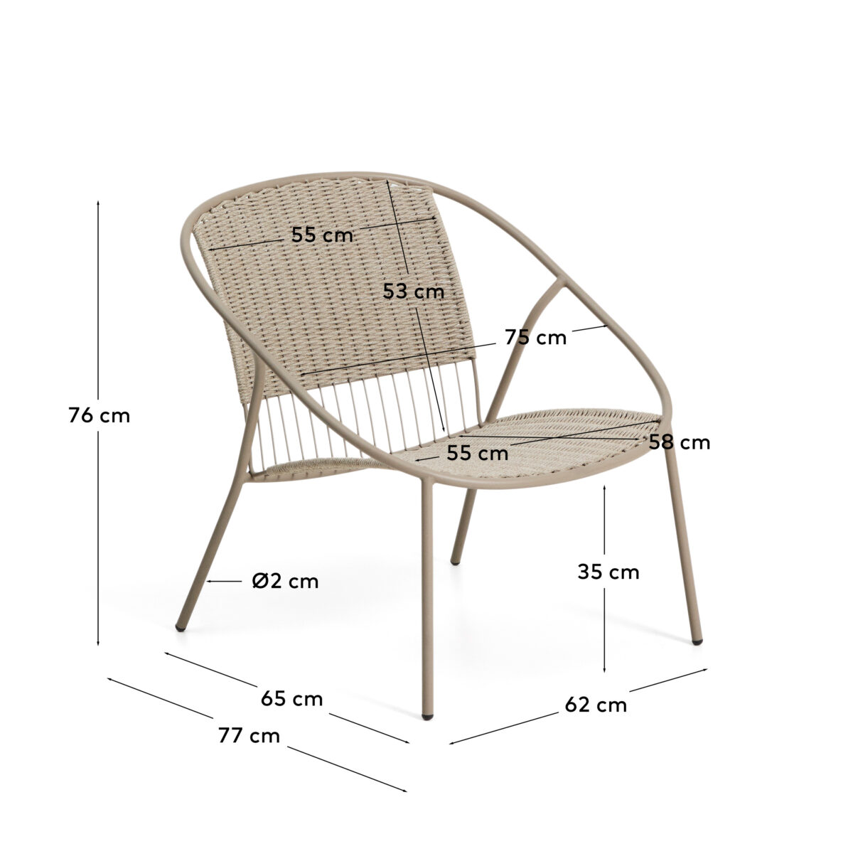 Kave Home Stapelbare Atrani fauteuil van gegalvaniseerd staal en taupekleurig touw - Afbeelding 9