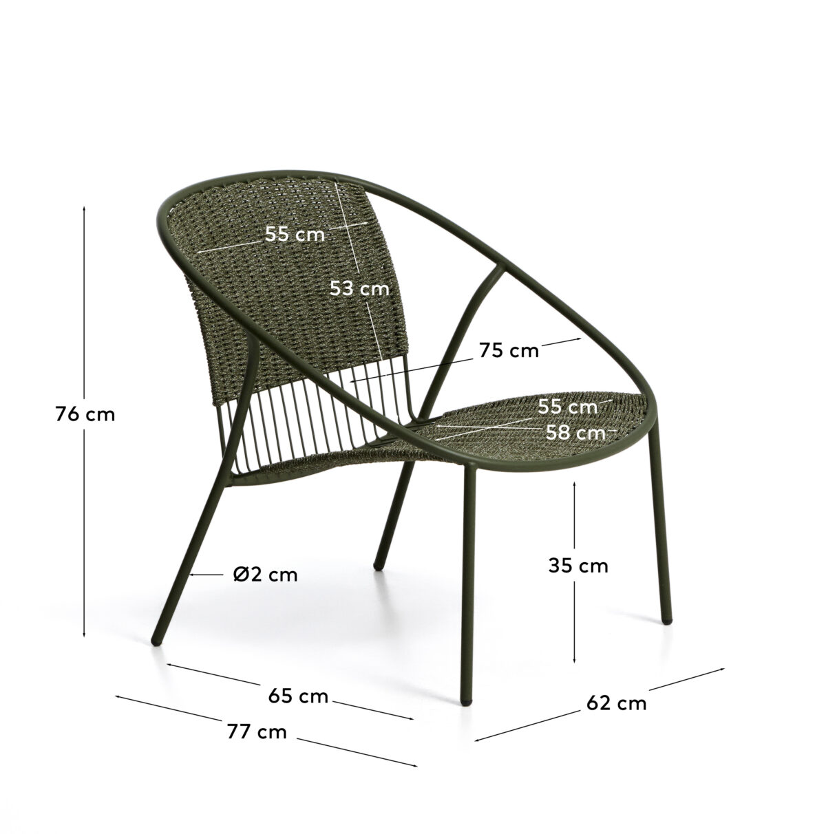 Kave Home Stapelbare Atrani fauteuil van gegalvaniseerd staal en groen touw - Afbeelding 4