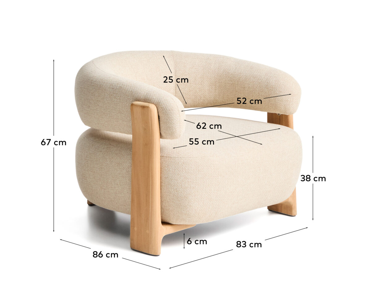 Kave Home Granite outdoor fauteuil in beige met poten in massief teakhout in naturelkleurige afwerking FSC 100% - Afbeelding 7
