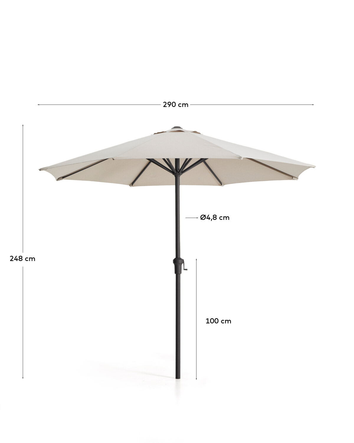 Kave Home Milna beige parasol met centrale paal en grafietkleurig stalen frame Ø300 cm - Afbeelding 12