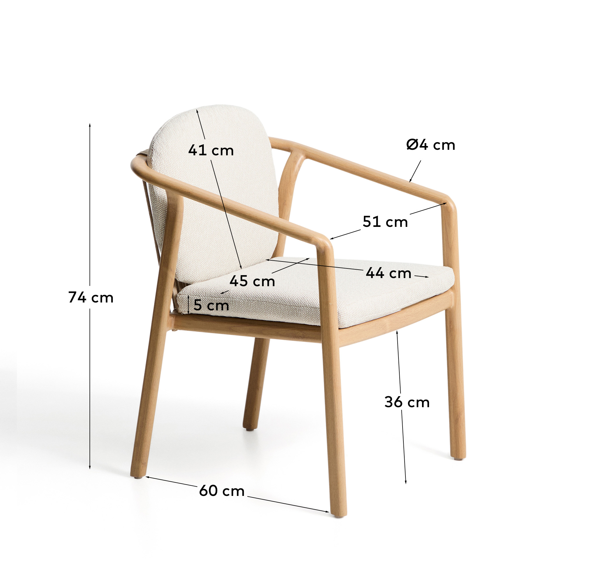 Kave Home Sirte stapelbare outdoor stoel van aluminium met houtlook-afwerking en ecru touw - Afbeelding 8