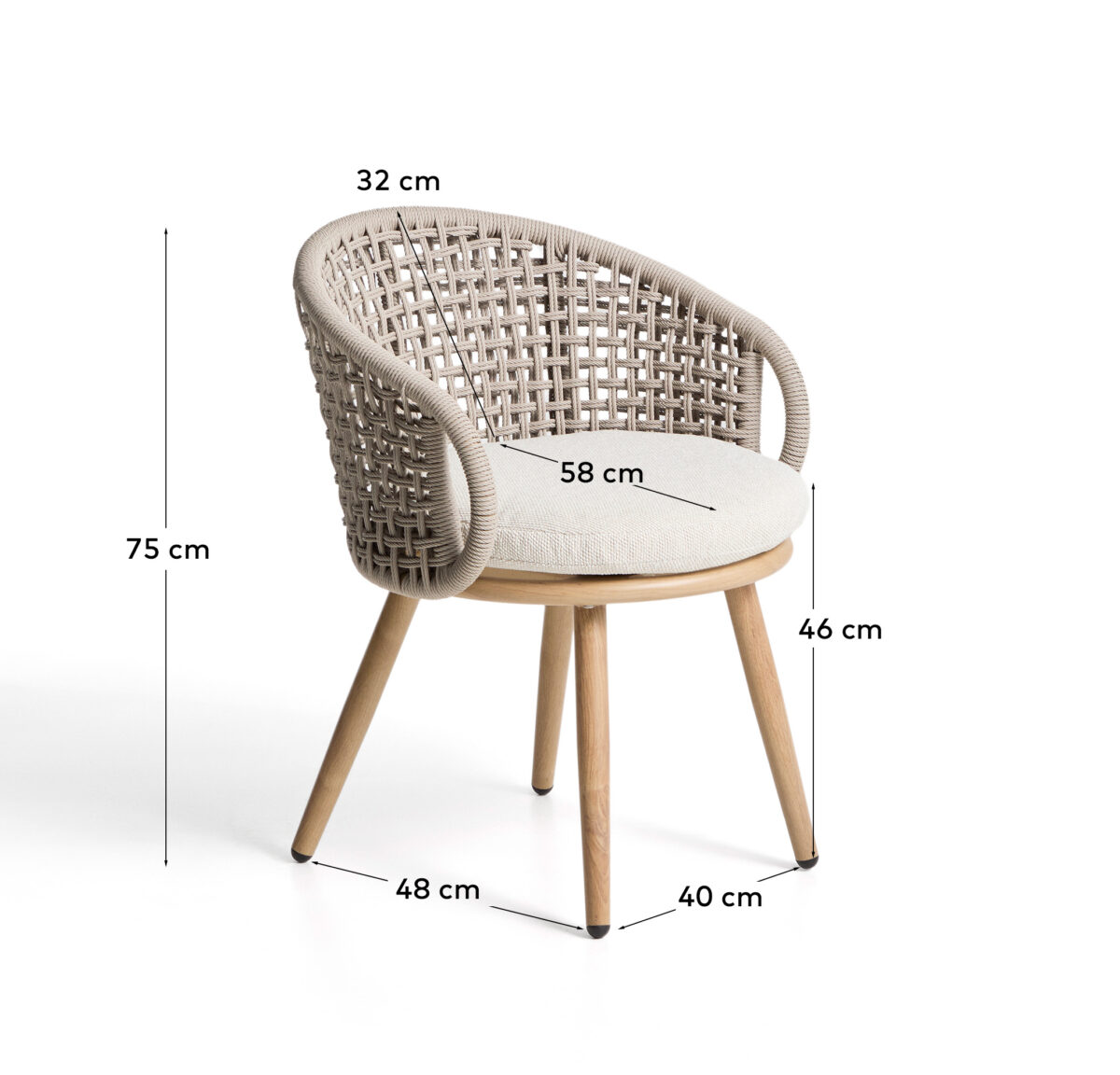 Kave Home Lidario outdoor stoel van aluminium met houteffect en taupe synthetisch touw - Afbeelding 9