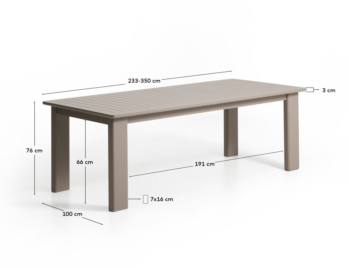 Kave Home Livorno uitschuifbare tafel van taupekleurig aluminium 233(350) x 100 cm - Afbeelding 10