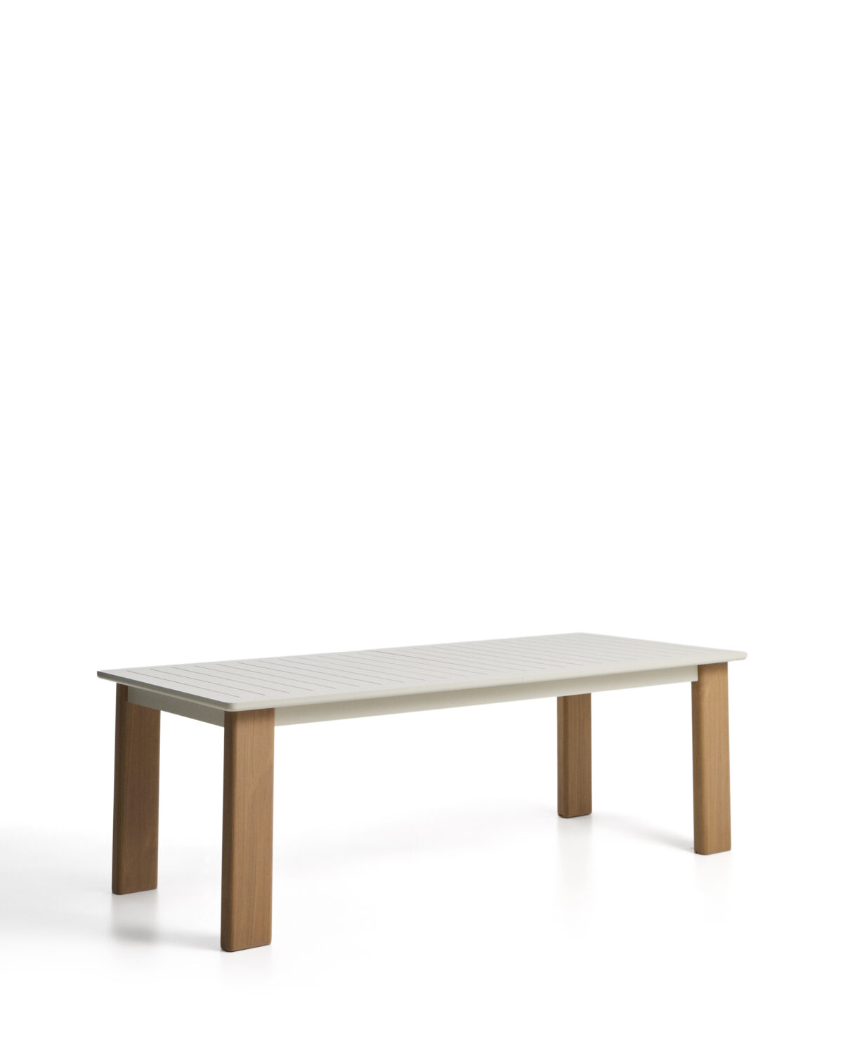 Kave Home Livorno uitschuifbare tafel van beige aluminium en poten met houteffect 233(350) x 100 cm - Afbeelding 6