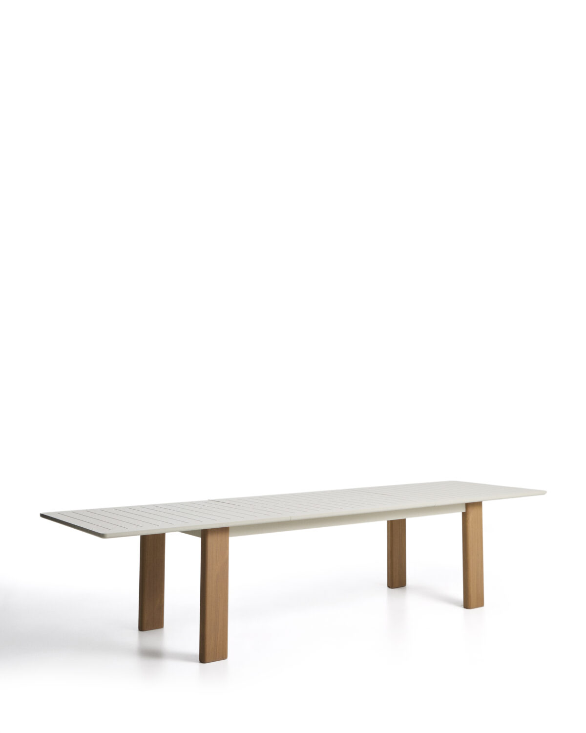 Kave Home Livorno uitschuifbare tafel van beige aluminium en poten met houteffect 233(350) x 100 cm - Afbeelding 7