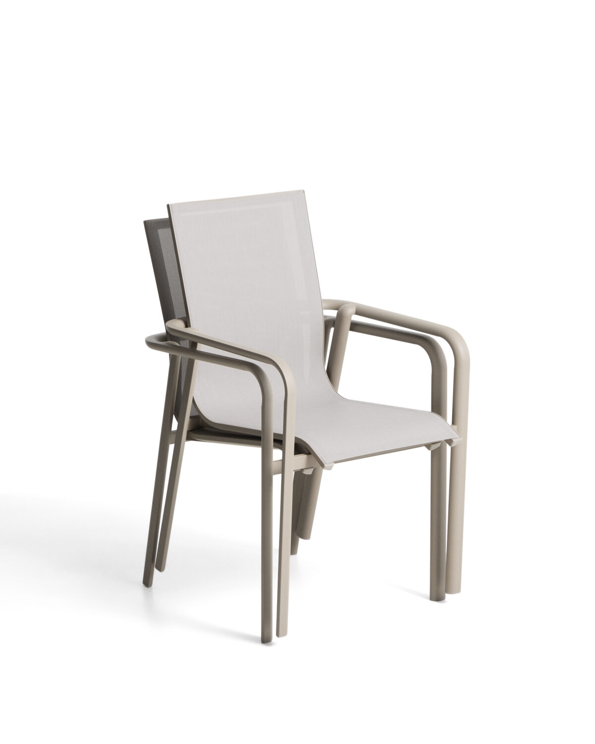 Kave Home Canea stapelbare outdoor stoel van beige textileen en taupekleurig aluminium - Afbeelding 7