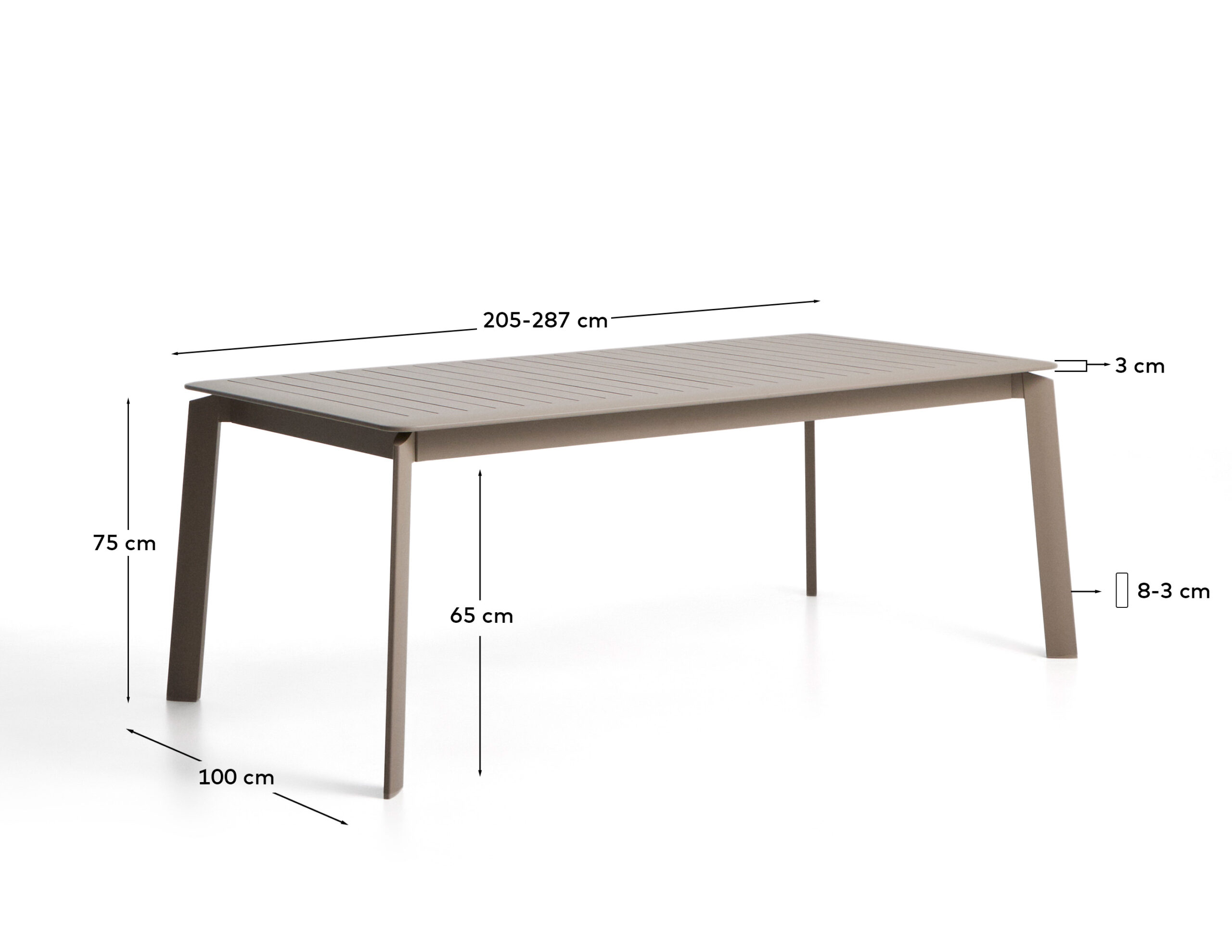 Kave Home Brela uitschuifbare tafel van taupe aluminium 205(287) x 100 cm - Afbeelding 10