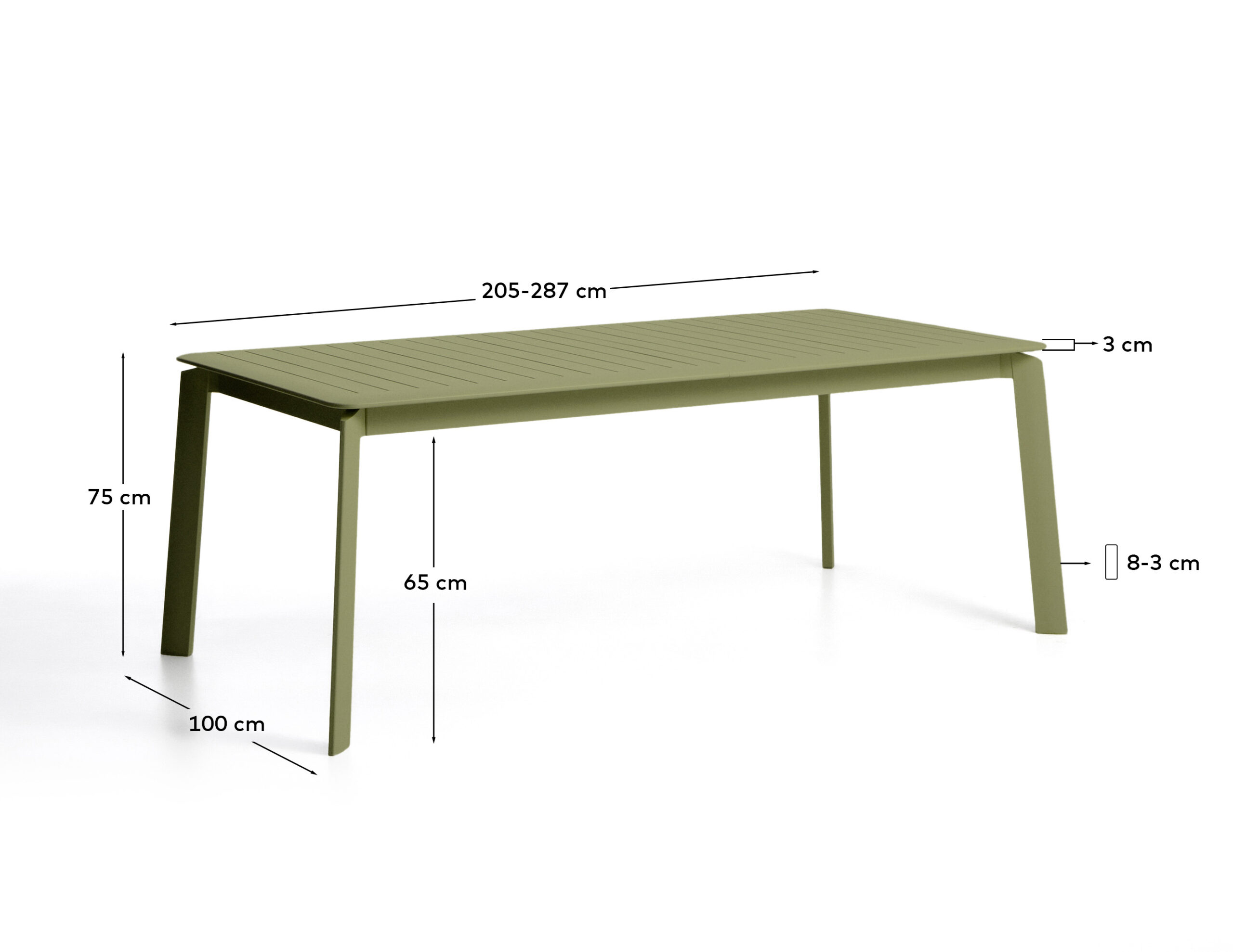 Kave Home Brela uitschuifbare tafel van groen aluminium 205(287) x 100 cm - Afbeelding 9