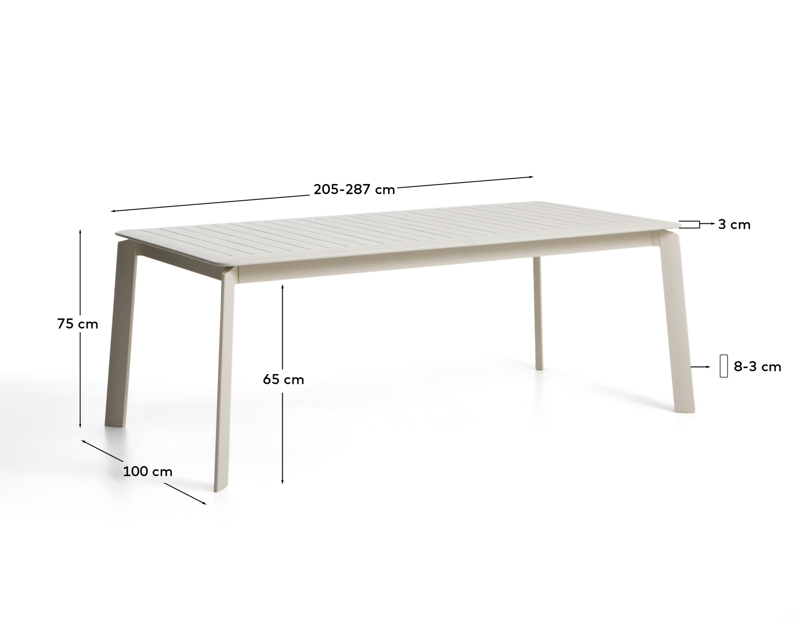 Kave Home Brela uitschuifbare tafel van aluminium in naturelkleur 205(287) x 100 cm - Afbeelding 10