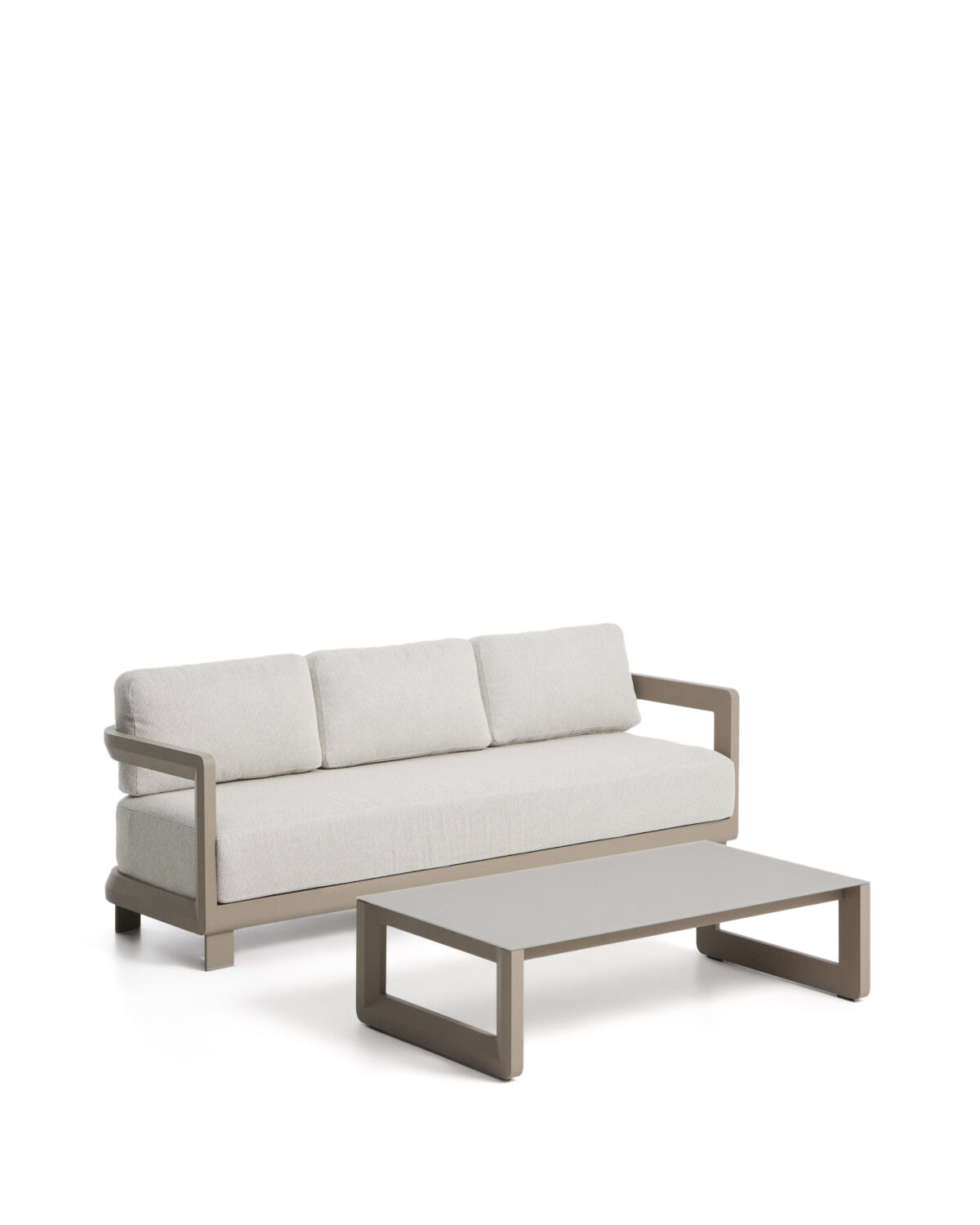 Kave Home Nerano taupe set van 3-zitsbank en lage tafel van aluminium - Afbeelding 7