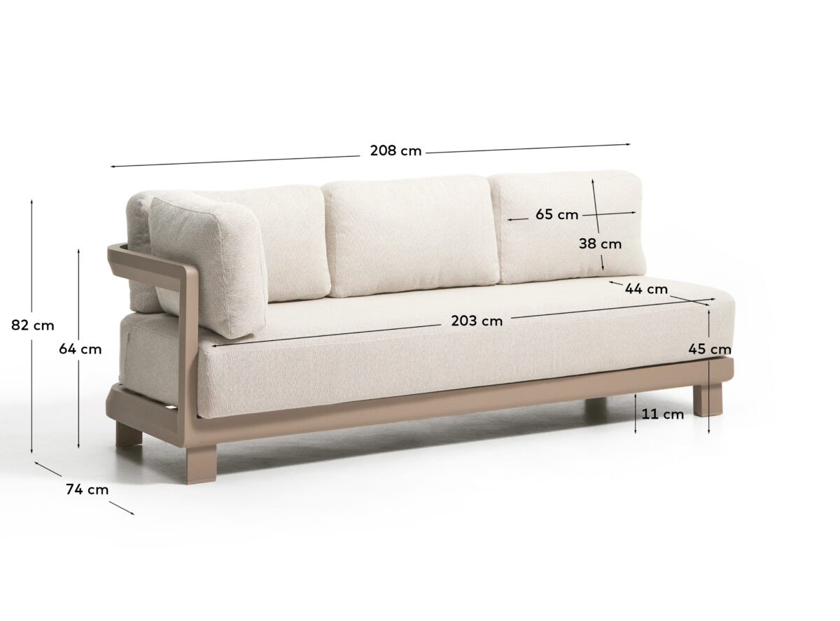 Kave Home Nerano 3-zitsbank van taupe aluminium 208 cm - Afbeelding 6