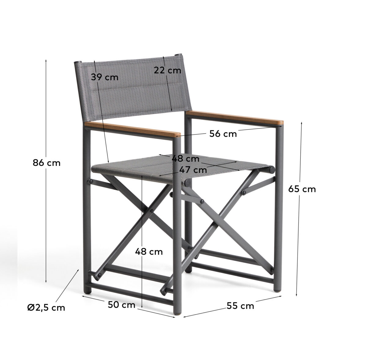 Kave Home Tisno klapstoel voor buiten in grafiet aluminium en grijze texteline - Afbeelding 11