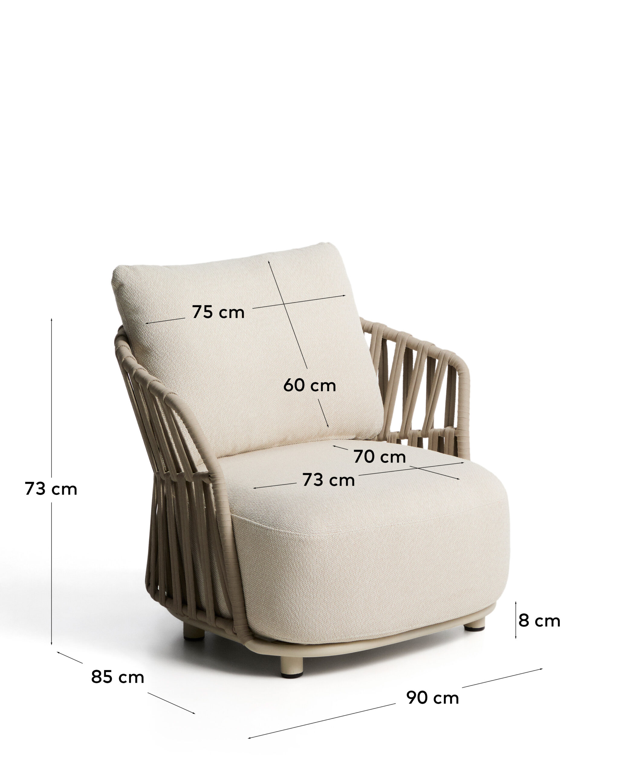 Kave Home Osani fauteuil van ecru aluminium en taupe touw - Afbeelding 9