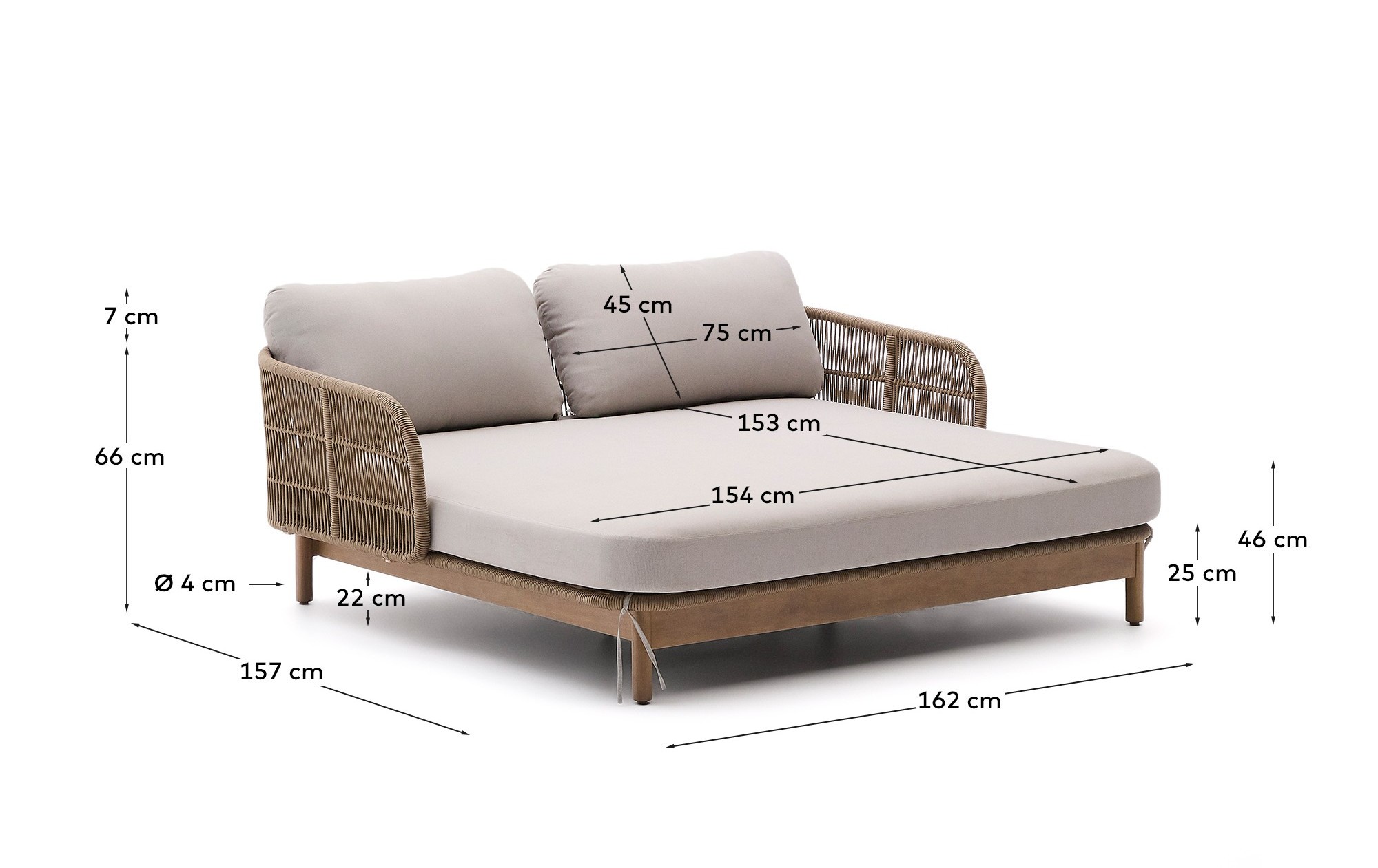 Kave Home Catalina 2-persoons ligstoel van beige touw en massief acaciahout FSC 100% - Afbeelding 11