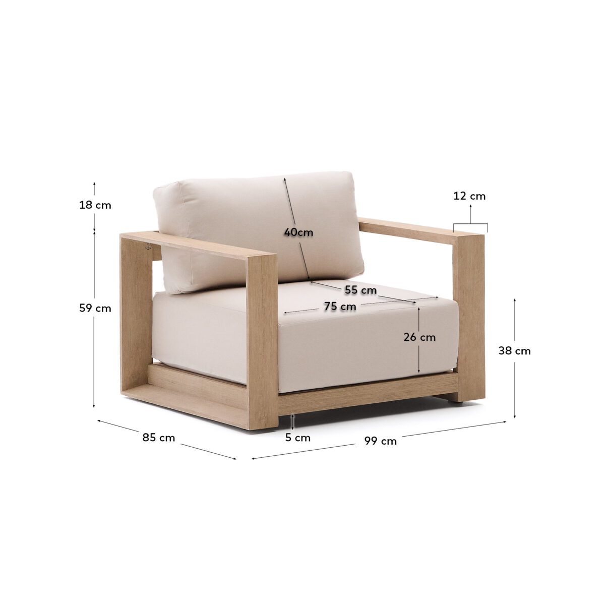 Kave Home Ambra fauteuil van massief acaciahout met klare afwerking FSC 100% - Afbeelding 9