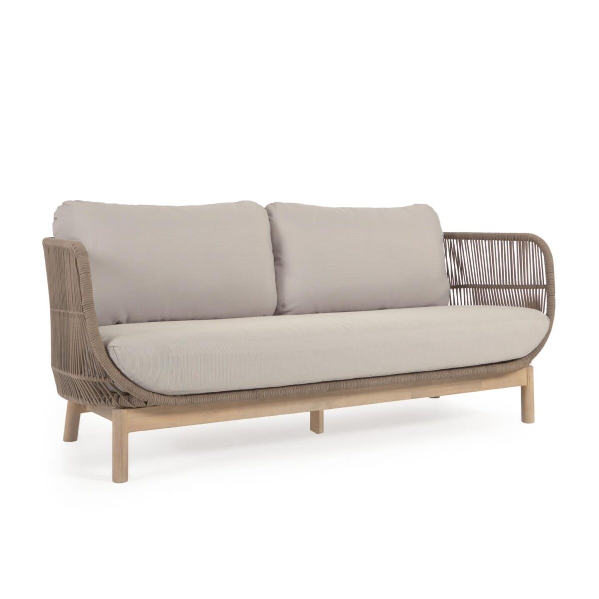 Kave Home Catalina 3-zitsbank gemaakt met beige touw en FSC massief acaciahout 170 cm - Afbeelding 9