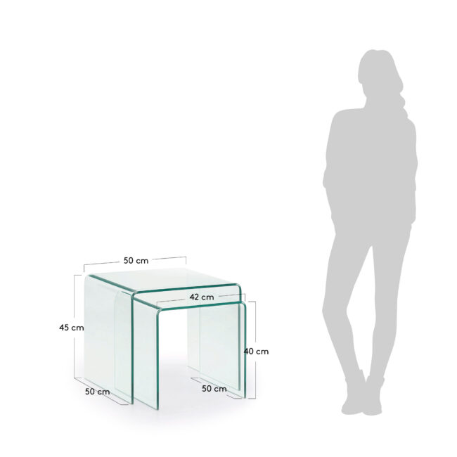 Kave Home Burano set van 2 glazen bijzettafeltjes