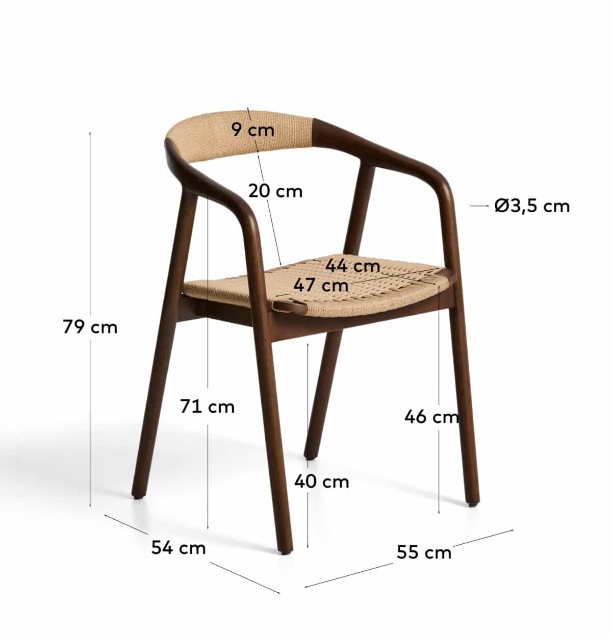 Kave Home Derile stoel van massief eikenhout met afwerking in notelaar en beige papiertouw FSC 100% - Afbeelding 10