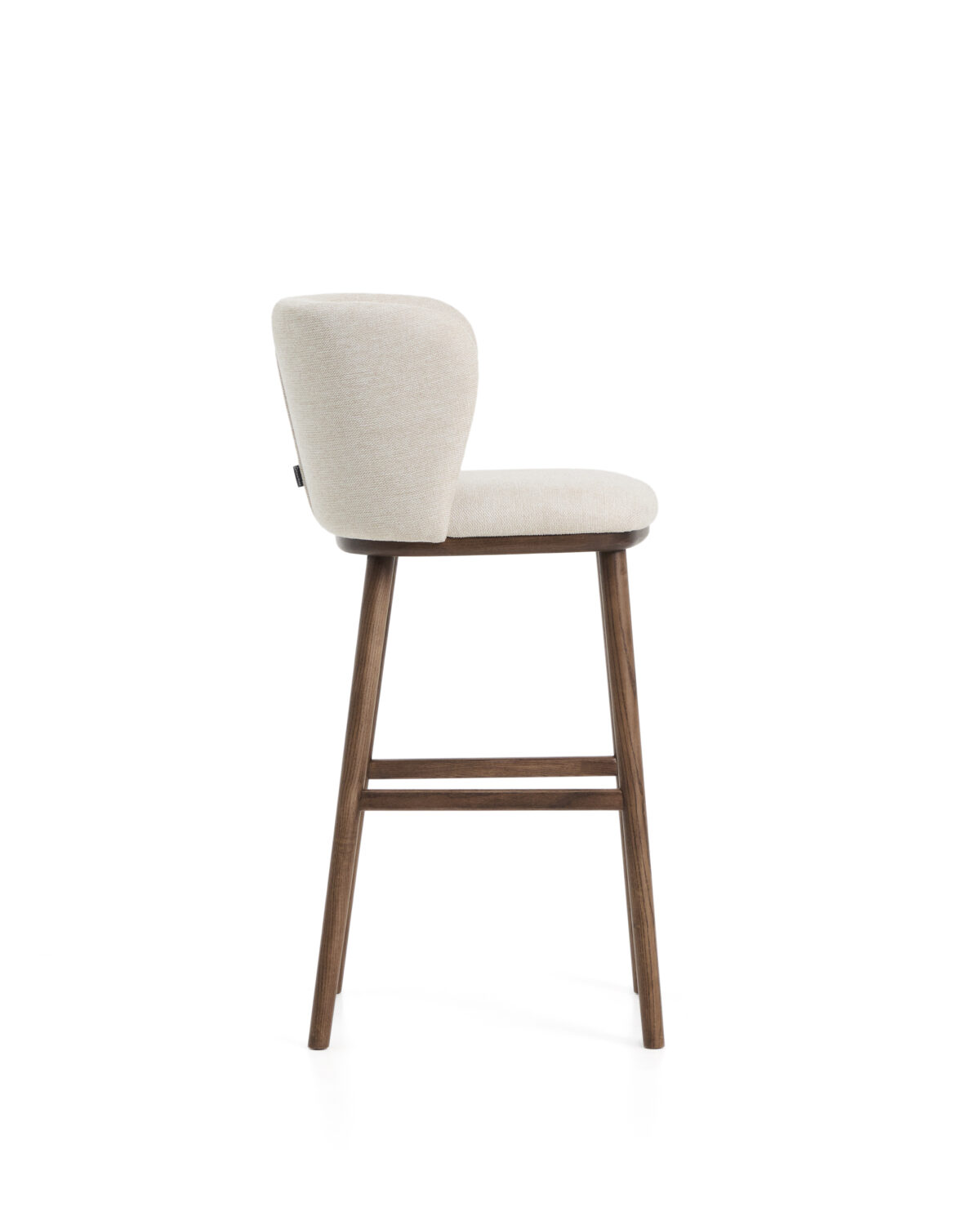 Kave Home Ciselia kruk in beige chenille en poten van massief essenhout met een walnootkleurige afwerking FSC Mix Credit 75cm - Afbeelding 5