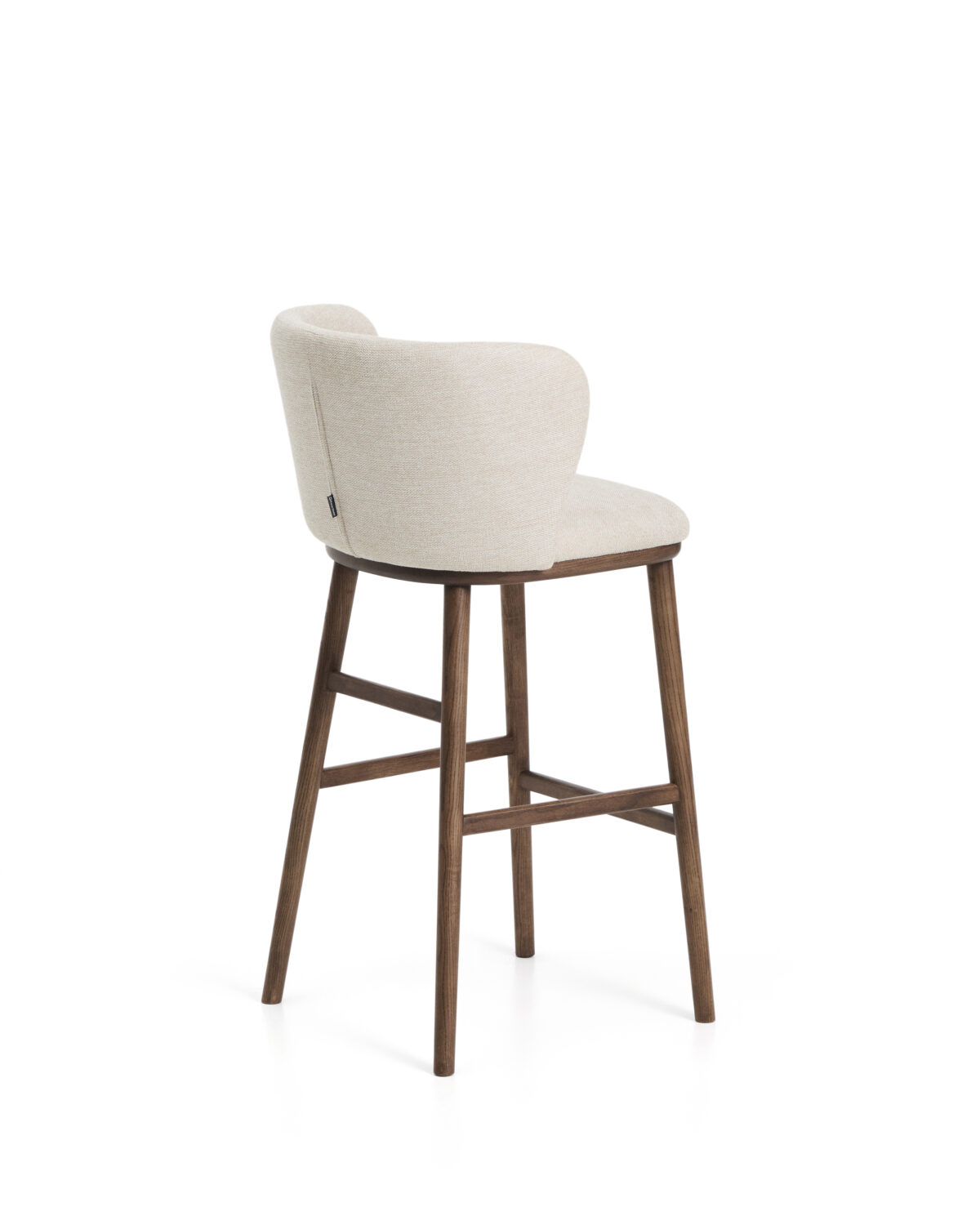 Kave Home Ciselia kruk in beige chenille en poten van massief essenhout met een walnootkleurige afwerking FSC Mix Credit 75cm - Afbeelding 6