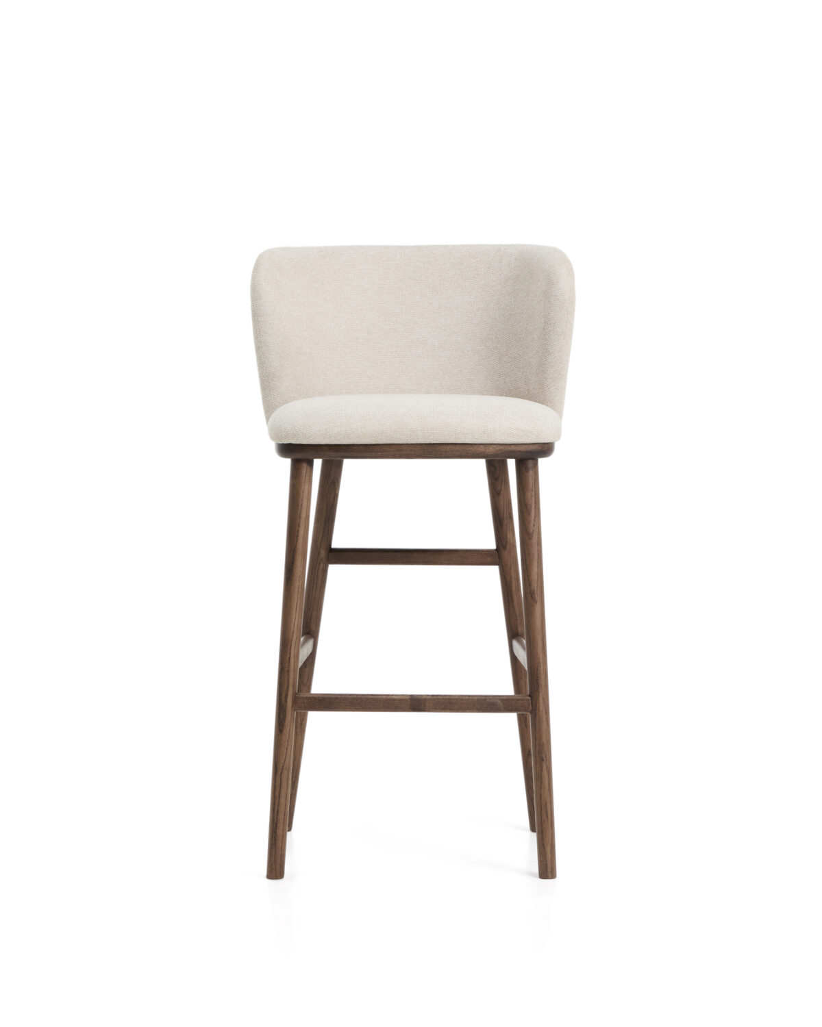 Kave Home Ciselia kruk in beige chenille en poten van massief essenhout met een walnootkleurige afwerking FSC Mix Credit 75cm - Afbeelding 7