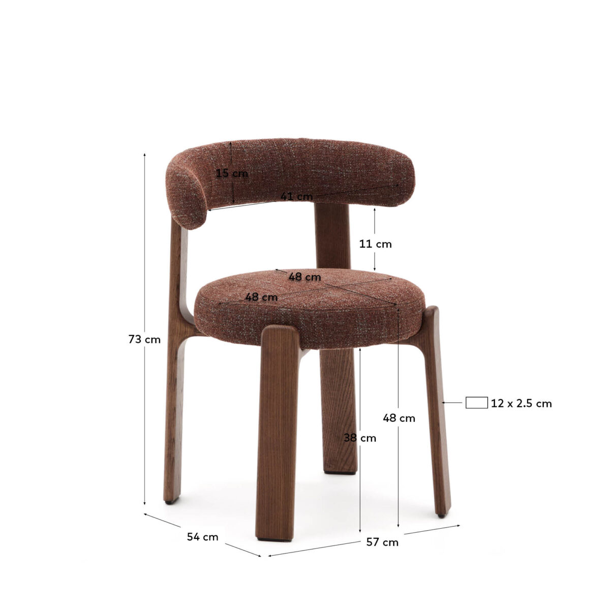 Kave Home Granite stoel in bruine chenille en massief essenhout in noten afwerking FSC 100% - Afbeelding 9