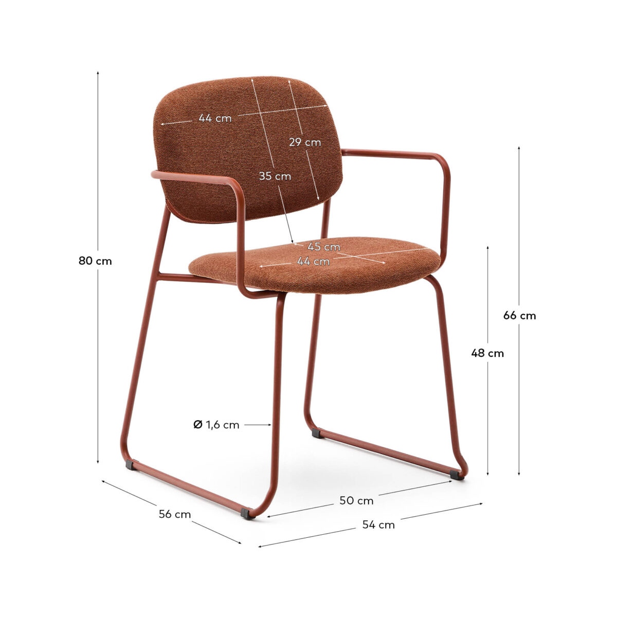 Kave Home Meli stoel in terracotta chenille met terracotta metalen structuur FSC Mix Credit - Afbeelding 9