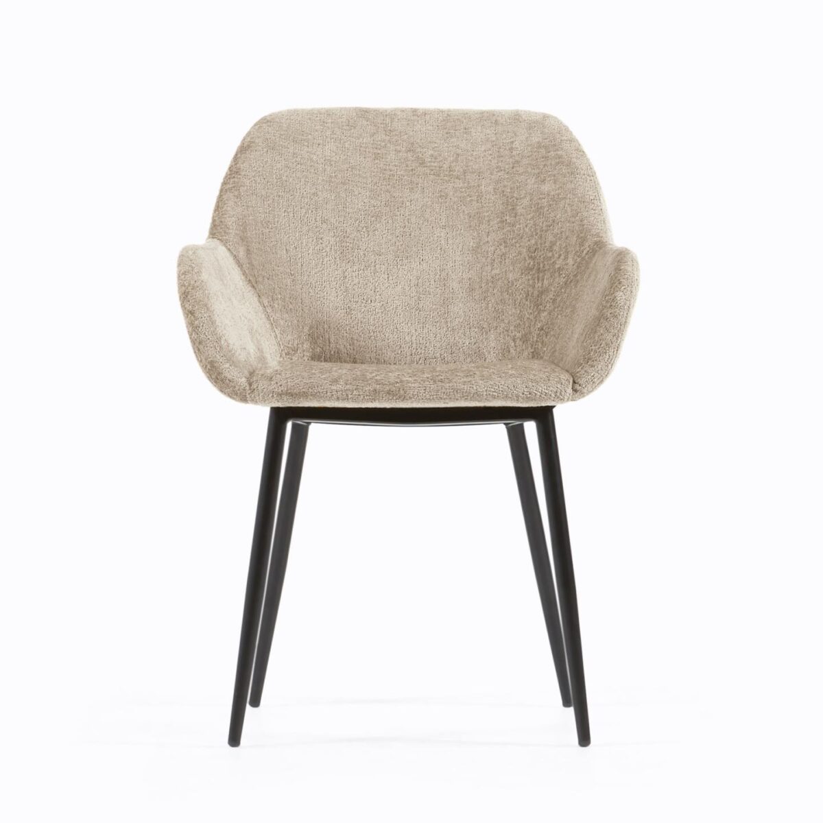 Kave Home Konna stoel in beige chenille met stalen poten en zwart gelakte afwerking - Afbeelding 8