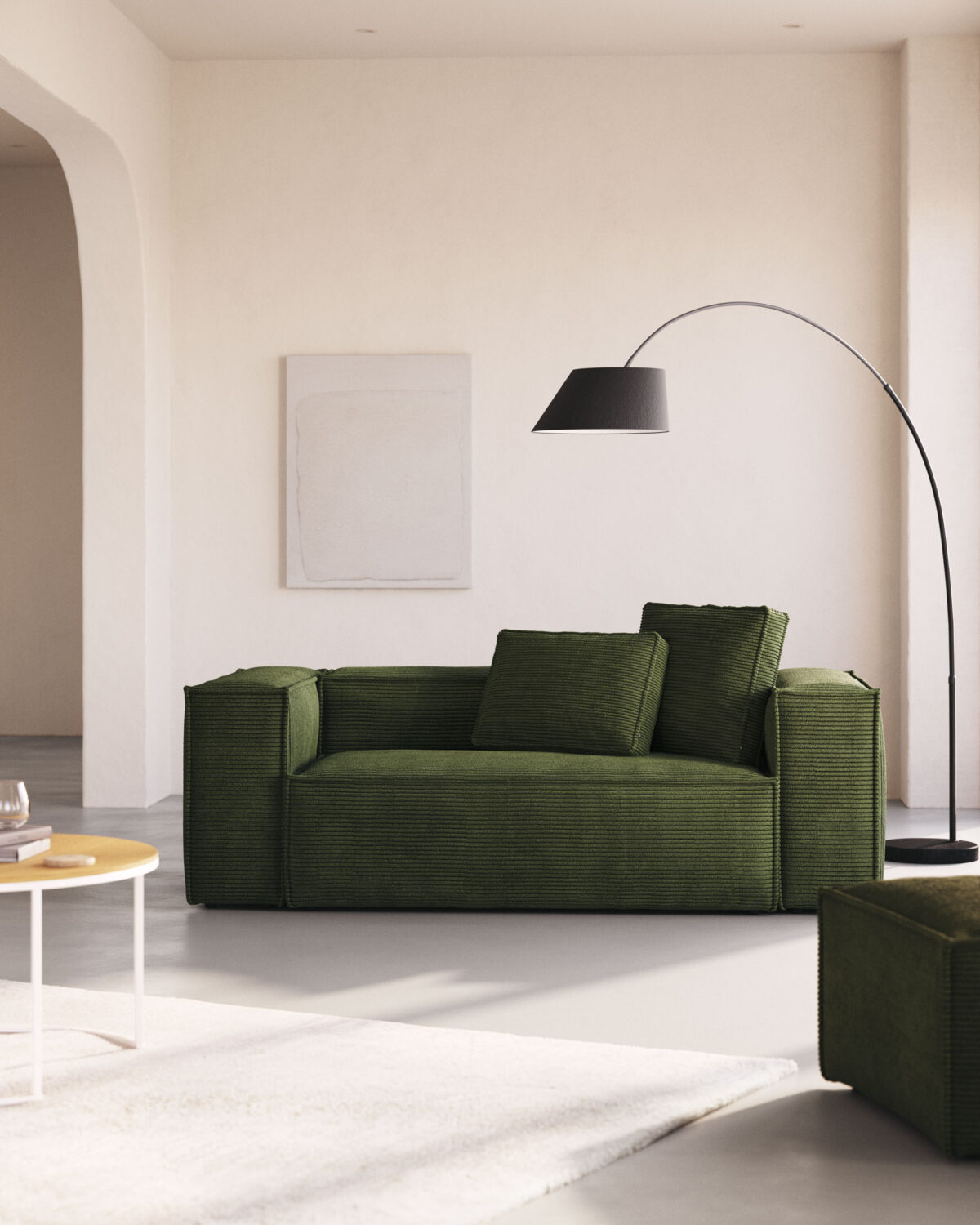 Kave Home Blok 2-zitsbank in dik groen ribfluweel 210 cm FSC Mix Credit - Afbeelding 21