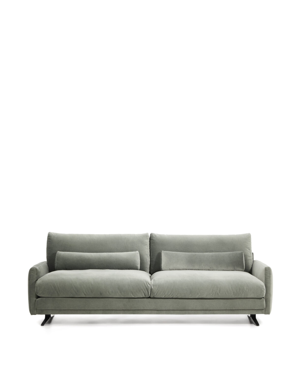Kave Home Veliro 3-zitsbank in groen fluweel met stalen poten in zwarte afwerking 240 cm FSC Mix Credit