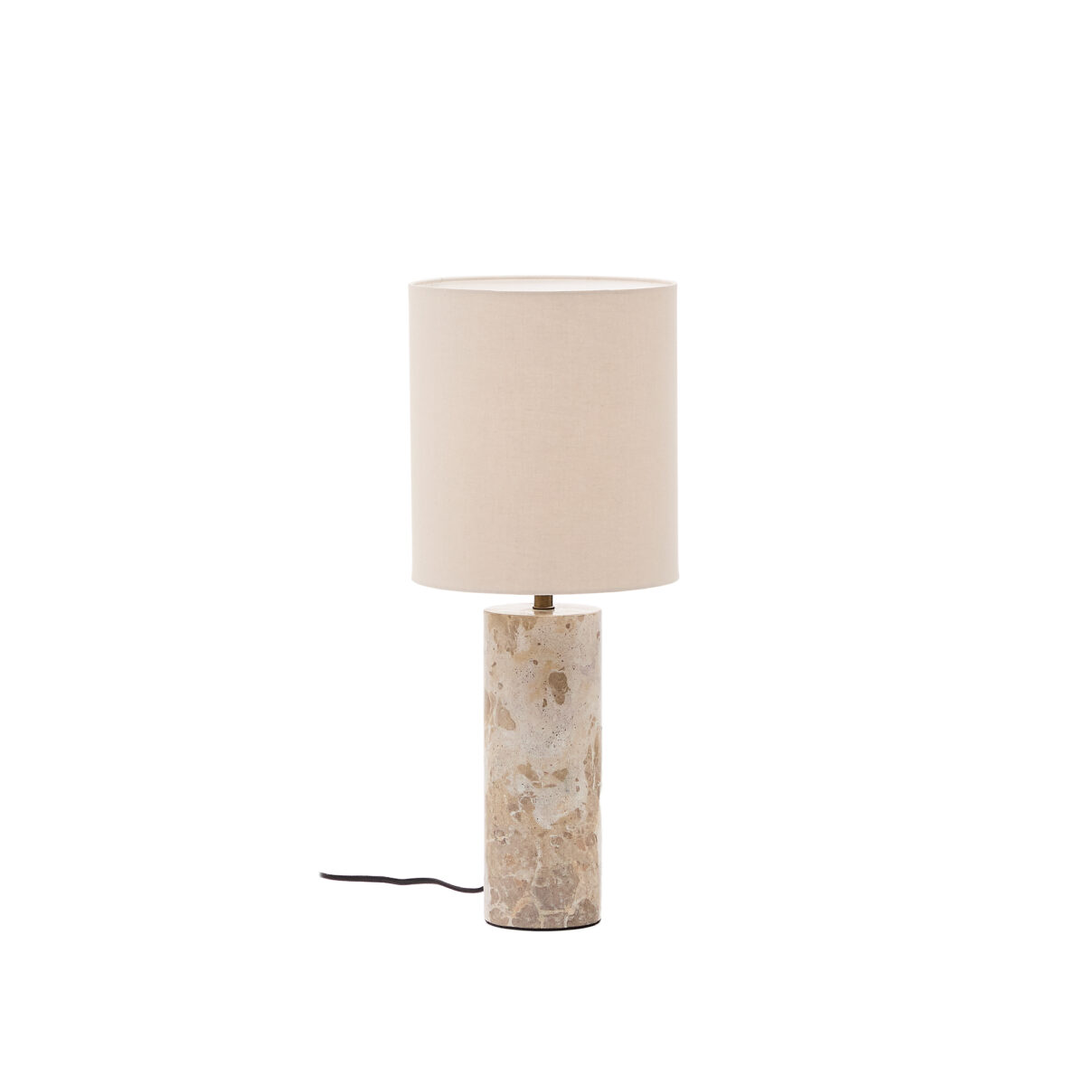 Kave Home Raze tafellamp in beige marmer met een beige linnen kap