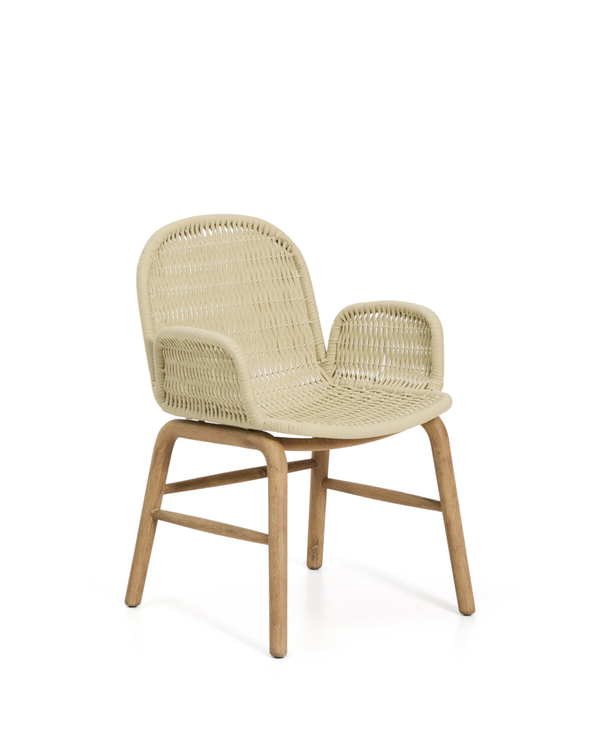 Kave Home Alipa stoel met armleuningen van massief acaciahout en ecru touw FSC 100% - Afbeelding 5