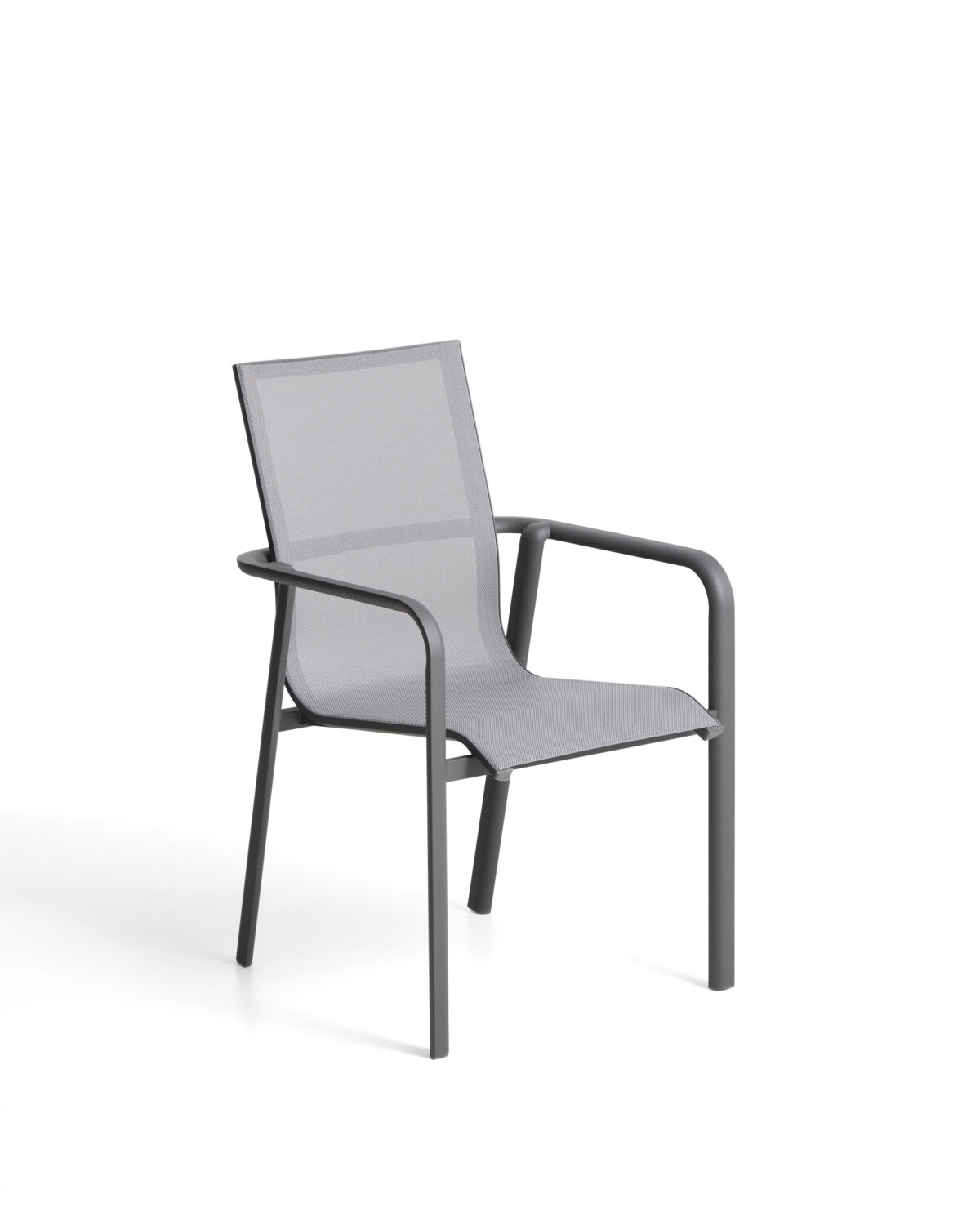 Kave Home Canea stapelbare outdoor stoel van grijs textileen en grafietkleurig aluminium