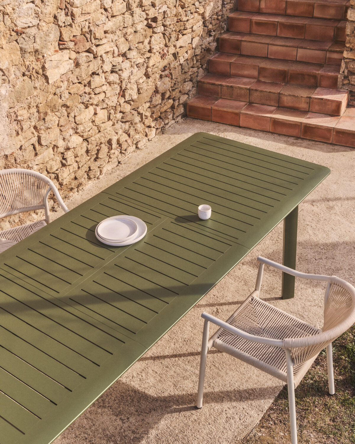 Kave Home Brela uitschuifbare tafel van groen aluminium 205(287) x 100 cm - Afbeelding 3