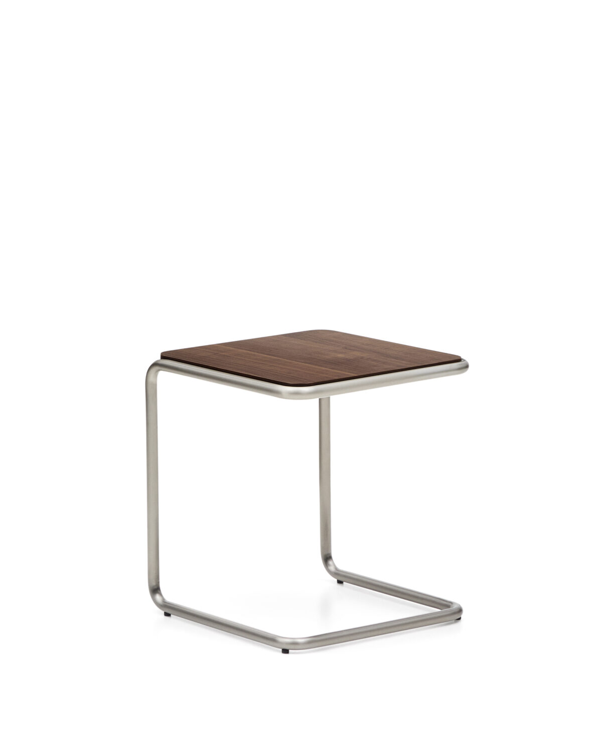 Kave Home Tarsel bijzettafel van walnootfineer met een geborsteld roestvrij stalen frame 42 x 47 cm
