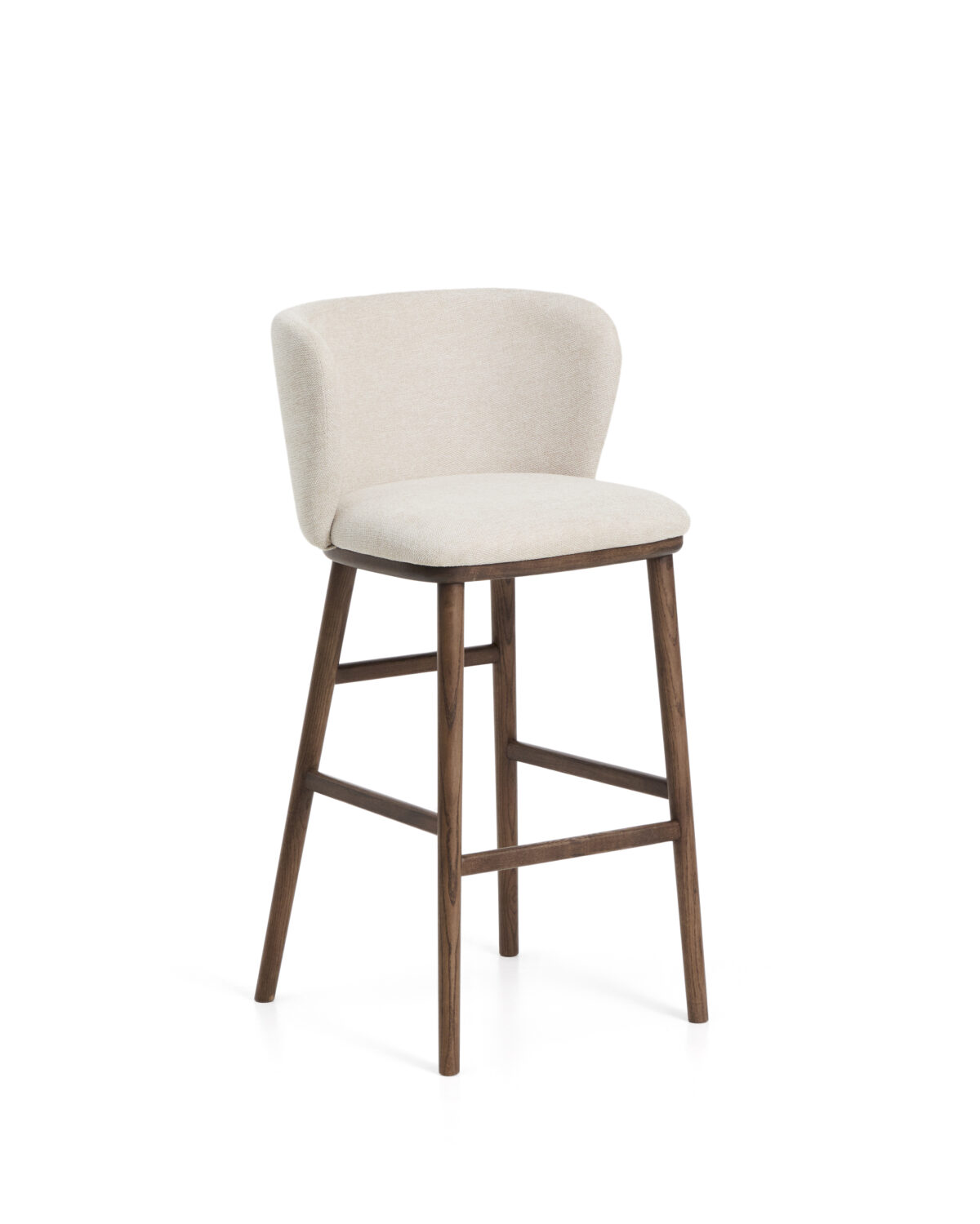 Kave Home Ciselia kruk in beige chenille en poten van massief essenhout met een walnootkleurige afwerking FSC Mix Credit 75cm - Afbeelding 4