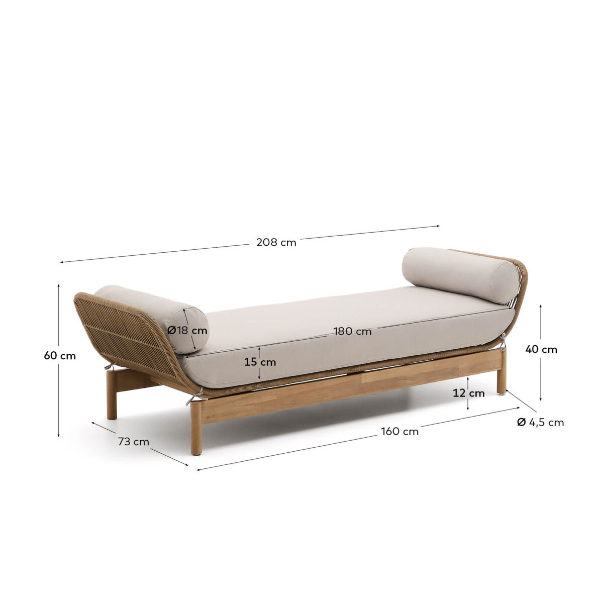 Kave Home Ligstoel Catalina beige van touw en massief acaciahout FSC 100% - Afbeelding 8