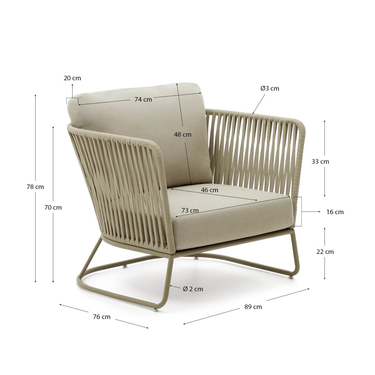 Kave Home Outdoor-fauteuil Saconca van touw en groen gegalvaniseerd staal - Afbeelding 15