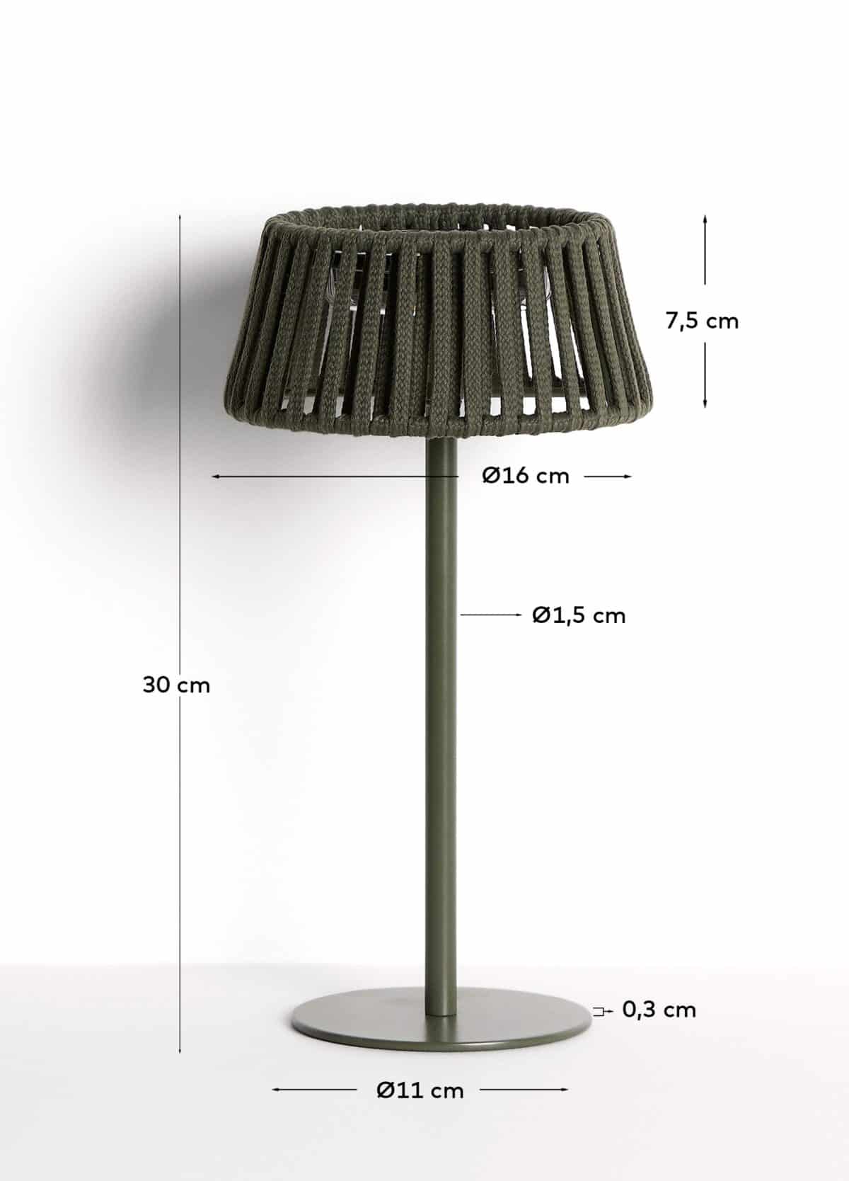 Kave Home Aldet outdoor tafellamp op zonne-energie met plat touw en groene metalen voet - Afbeelding 8