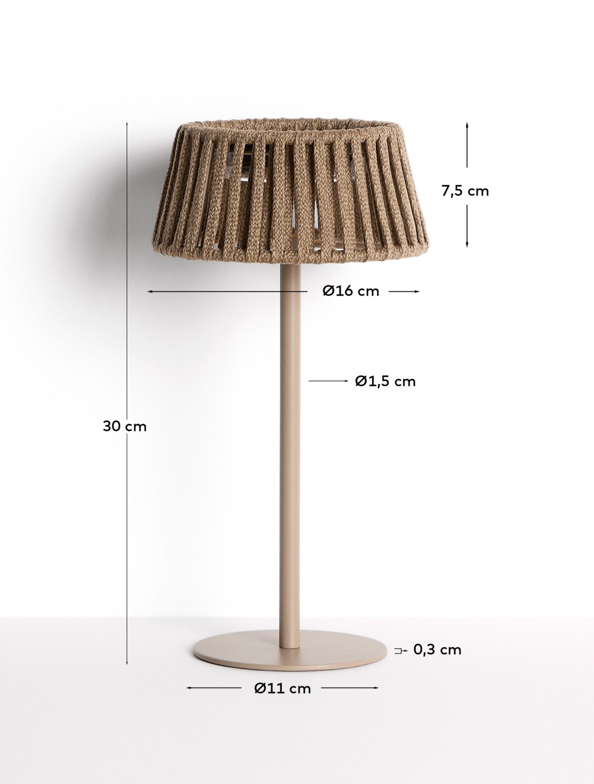 Kave Home Aldet outdoor tafellamp op zonne-energie met plat touw en metalen voet in beige - Afbeelding 8