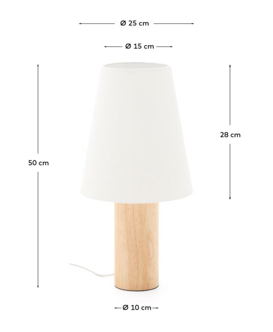 Kave Home Marga tafellamp van massief rubberhout met een naturelkleurige afwerking