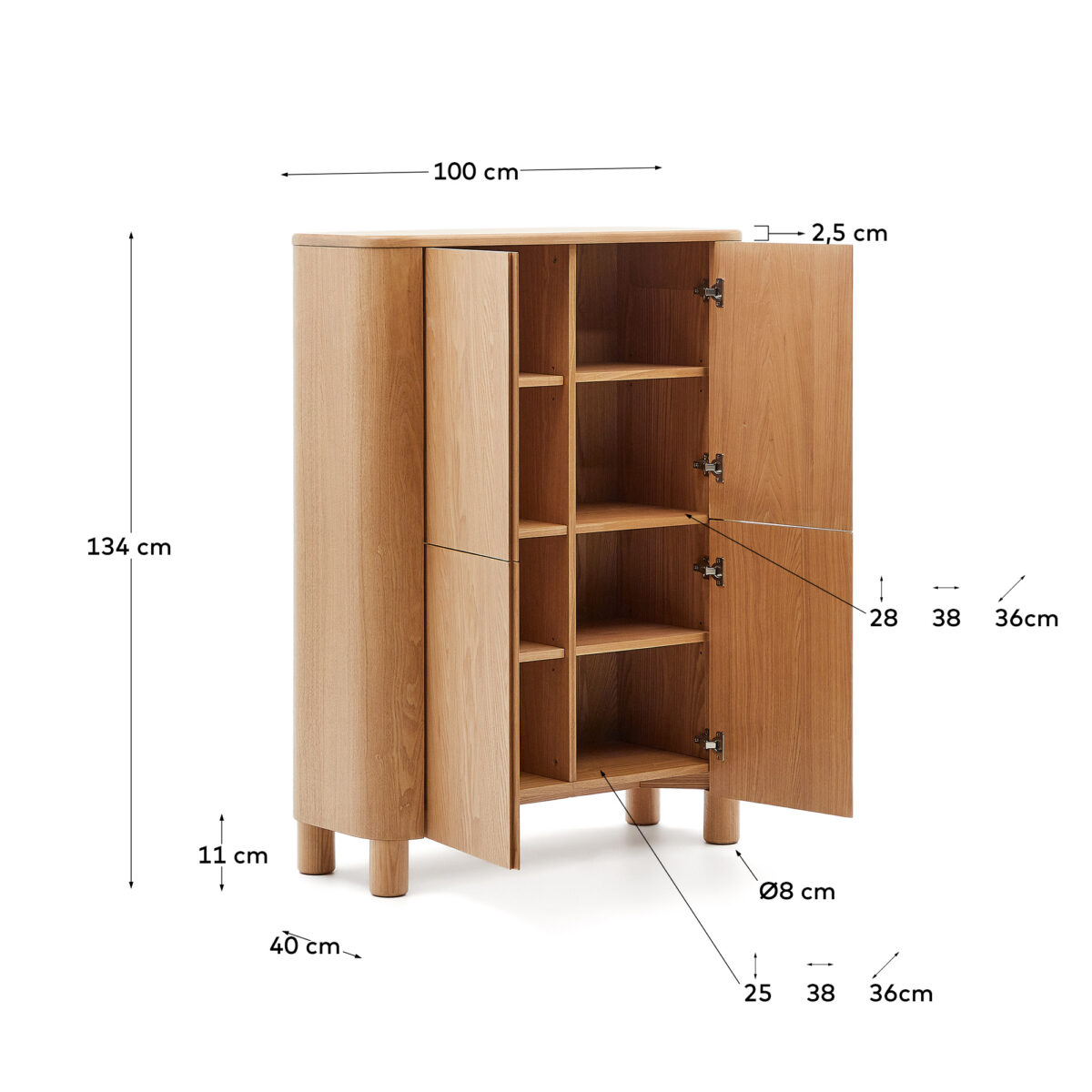 Kave Home Hoog dressoir Salaya van FSC Mix Credit essenmultiplex 100 x 134 cm - Afbeelding 9