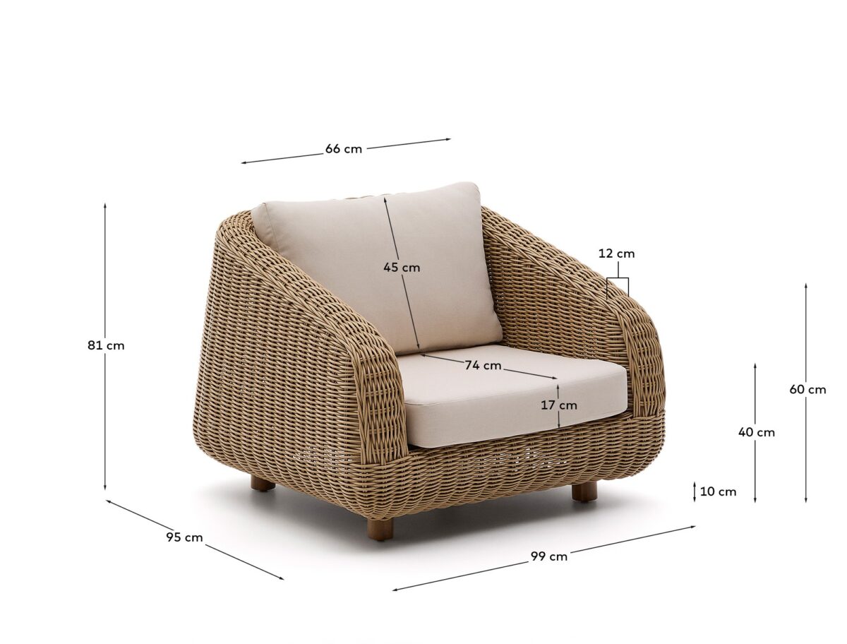 Kave Home Meria fauteuil van synthetisch rotan met poten in massief acaciahout FSC 100% - Afbeelding 9