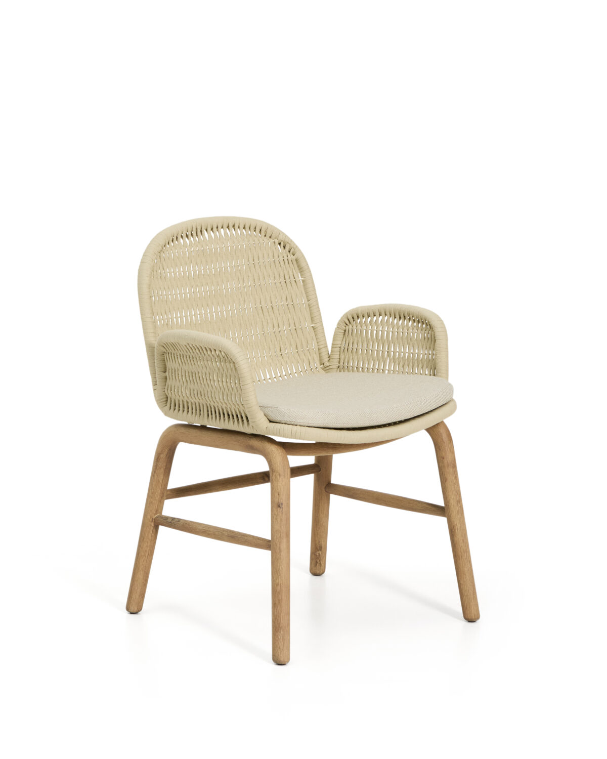 Kave Home Alipa stoel met armleuningen van massief acaciahout en ecru touw FSC 100% - Afbeelding 8