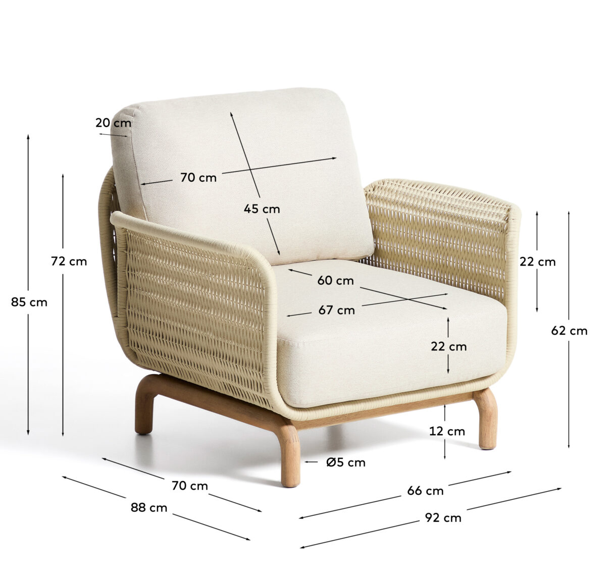 Kave Home Alipa fauteuil van massief acaciahout en ecru touw FSC 100% - Afbeelding 9