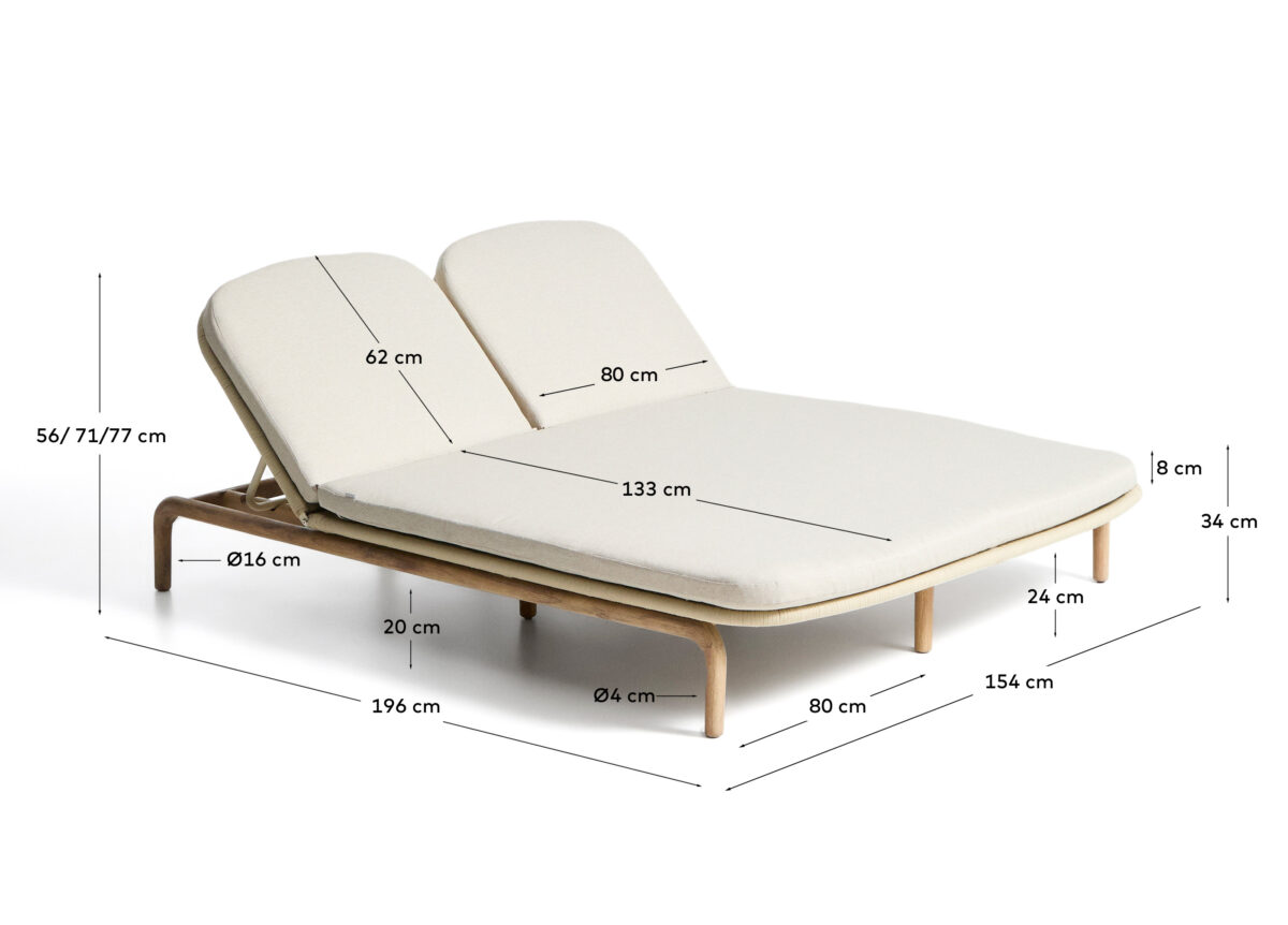 Kave Home Alipa tweepersoons ligstoel van massief acaciahout en ecru touw FSC 100% - Afbeelding 8