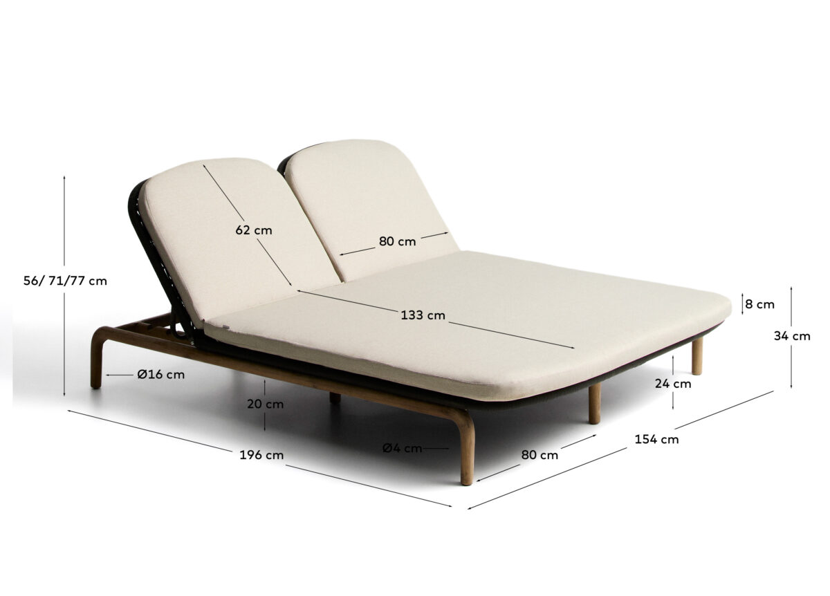 Kave Home Alipa tweepersoons ligstoel van massief acaciahout en donkergrijs touw FSC 100% - Afbeelding 9