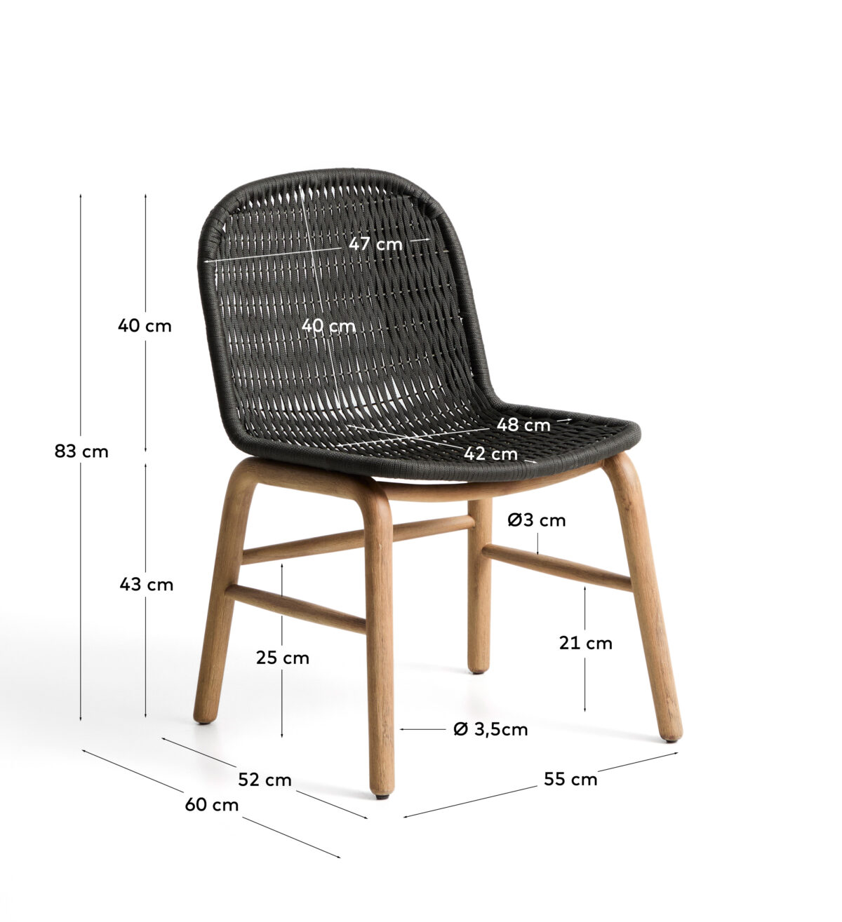Kave Home Alipa stoel van massief acaciahout en donkergrijs touw FSC 100% - Afbeelding 8