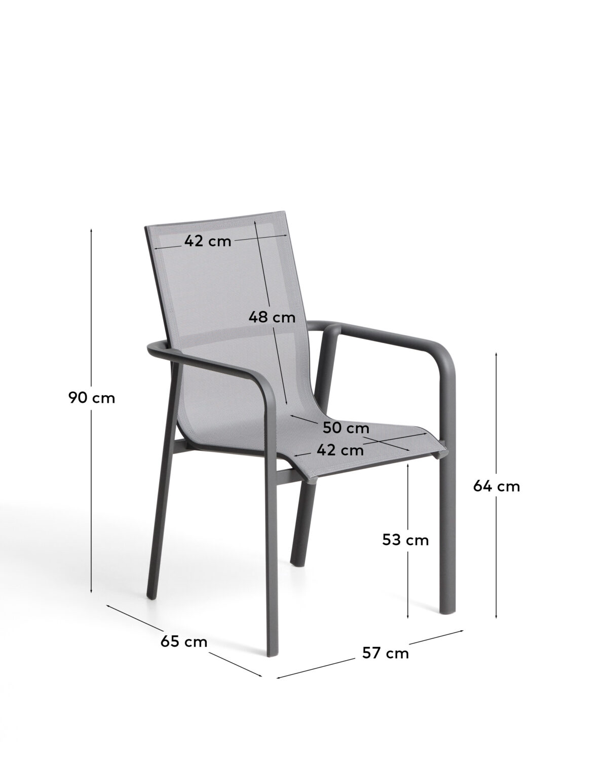 Kave Home Canea stapelbare outdoor stoel van grijs textileen en grafietkleurig aluminium - Afbeelding 9